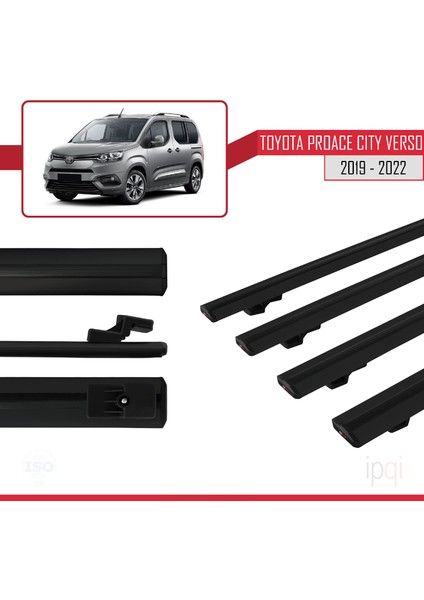 Toyota Proace City Verso 2019-2022 Arası ile Uyumlu Basıc Model Ara Atkı Tavan Barı Siyah 4 Adet modelleri