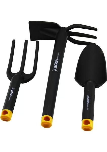 3pcs Plastik Siyah Çapa Bahçe Seti Tırmık - Çapa - Kürek