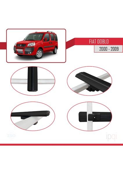 Fiat Doblo 2000-2009 Arası ile Uyumlu Basıc Model Ara Atkı Tavan Barı Siyah 4 Adet