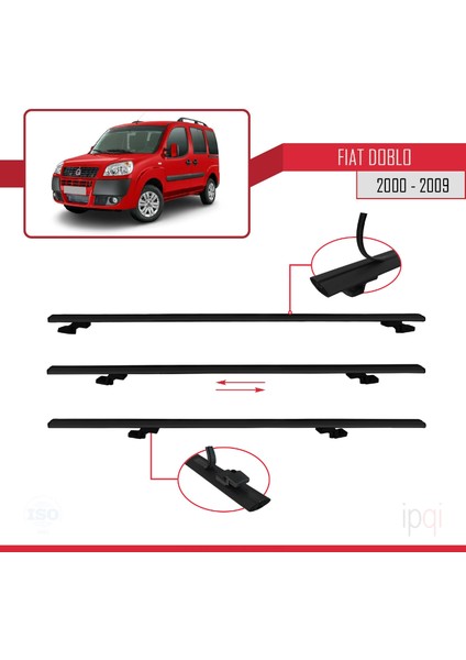 Fiat Doblo 2000-2009 Arası ile Uyumlu Basıc Model Ara Atkı Tavan Barı Siyah 4 Adet