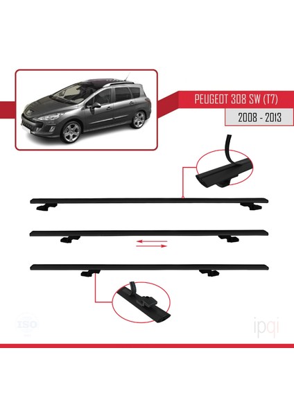 Peugeot 308 (T7) Sw 2008-2013 Arası ile Uyumlu Basıc Model Ara Atkı Tavan Barı Siyah 3 Adet indirimleri