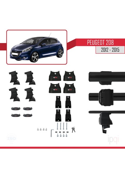 Peugeot 208 (A9) Pre-Facelift 2012-2015 Arası ile Uyumlu Ace-4 Ara Atkı Tavan Barı Siyah 2 Adet indirimleri