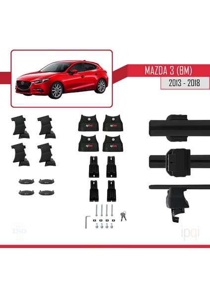 Mazda 3 Iıı (Bm) 2013-2018 Arası ile Uyumlu Ace-4 Ara Atkı Tavan Barı Siyah 2 Adet indirimleri