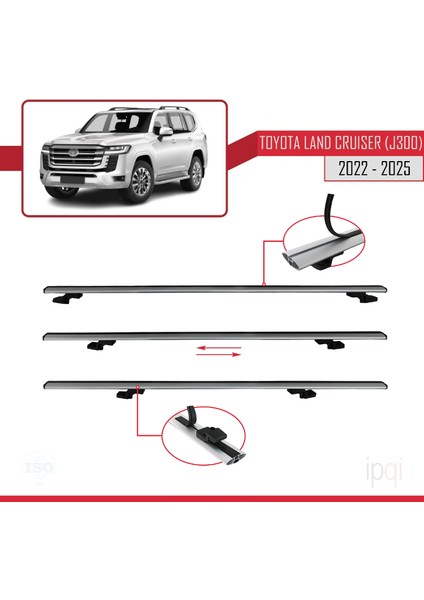 Toyota Land Cruiser (J300) 2022 ve Sonrası ile Uyumlu Basıc Model Ara Atkı Tavan Barı Gri 3 Adet indirimleri
