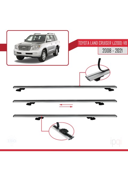 Toyota Land Cruiser V8 (J200) 2008-2021 Arası ile Uyumlu Basıc Model Ara Atkı Tavan Barı Gri 3 Adet indirimleri