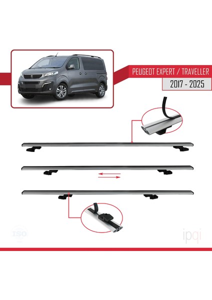Peugeot Expert 3 Traveller 2017 ve Sonrası ile Uyumlu Basıc Model Ara Atkı Tavan Barı Gri 2 Adet indirimleri