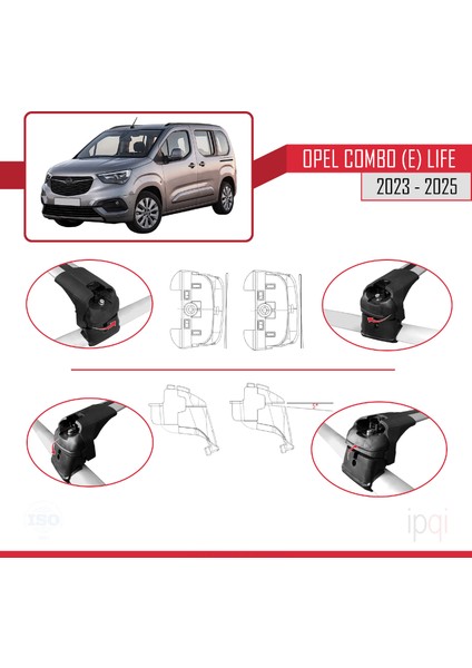 Opel Combo E Life 2023 ve Sonrası ile Uyumlu Ace-2 Ara Atkı Tavan Barı Gri 2 Adet indirimleri