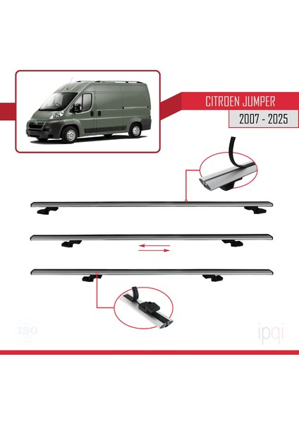 Citroen Jumper 2 2007 ve Sonrası ile Uyumlu Basıc Model Ara Atkı Tavan Barı Gri 3 Adet indirimleri