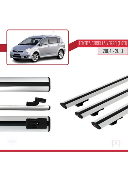 Toyota Corolla Verso 2 (AR10) 2004-2010 Arası ile Uyumlu Basıc Model Ara Atkı Tavan Barı Gri 3 Adet