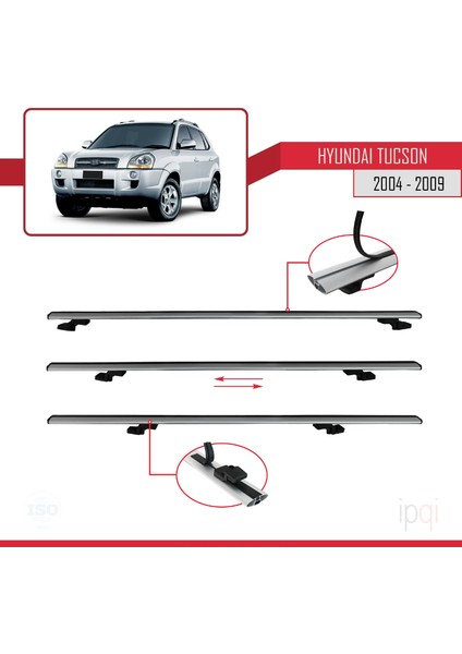 Hyundai Tucson (Jm) 2004-2009 Arası ile Uyumlu Basıc Model Ara Atkı Tavan Barı Gri 3 Adet indirimleri