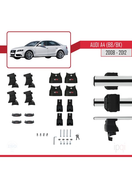 A4 (B8) Pre-Facelift 2008-2012 Arası ile Uyumlu Ace-4 Ara Atkı Tavan Barı Gri 2 Adet