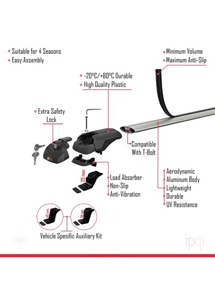 Toyota Land Cruiser Prado (J120) 2002-2006 Arası ile Uyumlu Ace-1 Ara Atkı Tavan Barı Gri 3 Adet indirimleri