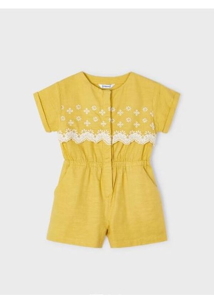 Kız Çocuk Keten Nakışlı Şort Tulum 3852