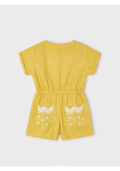 Kız Çocuk Keten Nakışlı Şort Tulum 3852 fiyatları