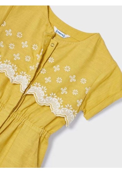 Kız Çocuk Keten Nakışlı Şort Tulum 3852 modelleri