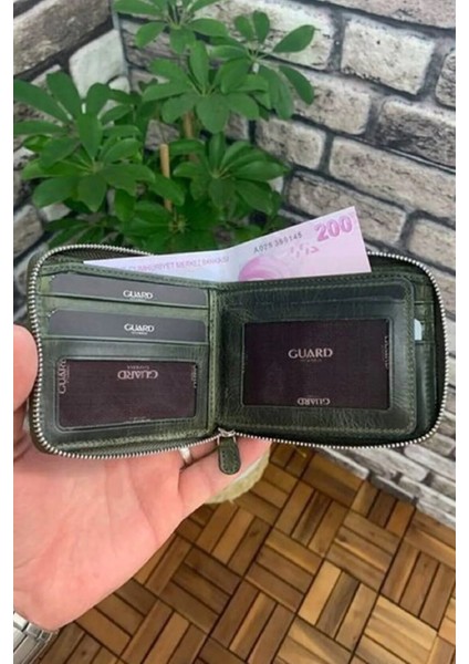 Hakiki Deri Antik Yeşil Fermuarlı Yatay Mini Erkek Cüzdanı (T1486) fiyatları