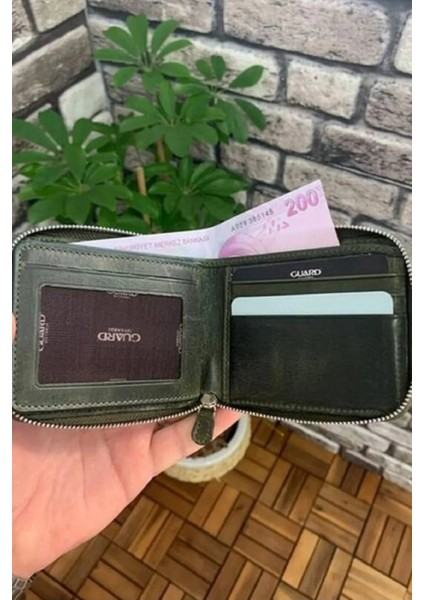 Hakiki Deri Antik Yeşil Fermuarlı Yatay Mini Erkek Cüzdanı (T1486) modelleri
