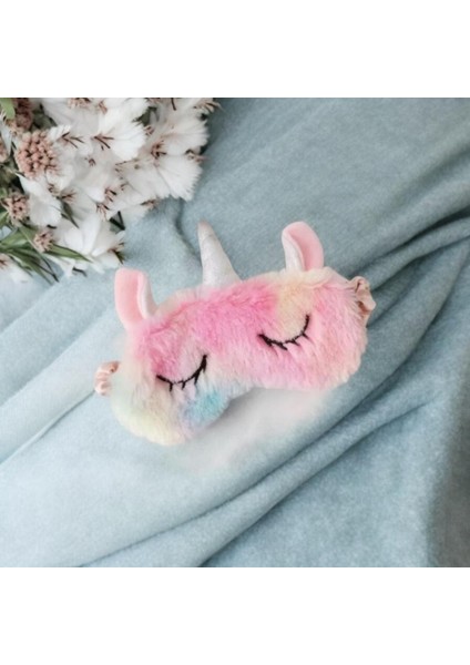 Kadın Pembe Unicorn Figürlü Peluş Uyku Göz Bandı