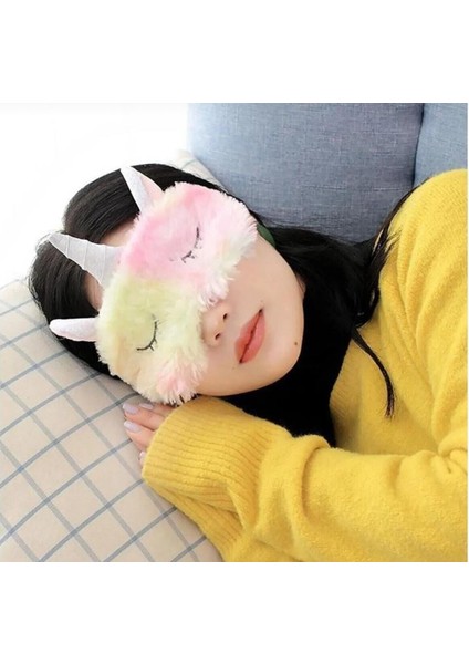 Kadın Pembe Unicorn Figürlü Peluş Uyku Göz Bandı modelleri