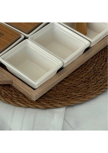 Lüx Dekoratif Bambu Ahşap Tepsili Kahvaltılık Porselen 6'lı Kahvaltılık Set fiyatları