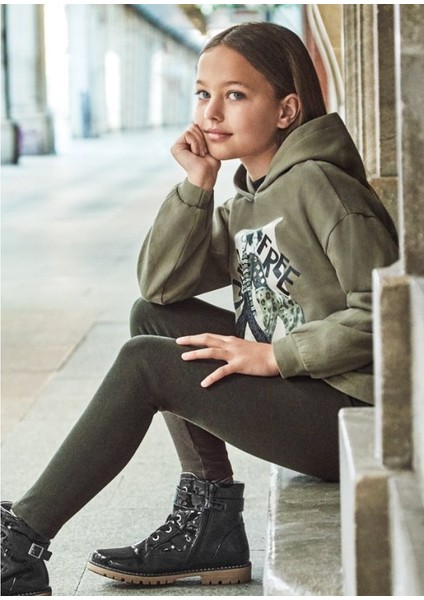 Kız Çocuk Kapişonlu Pullover Tayt 2 Li Set 7749