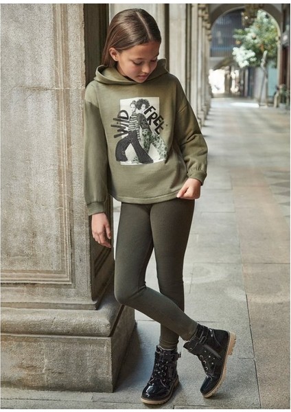 Kız Çocuk Kapişonlu Pullover Tayt 2 Li Set 7749