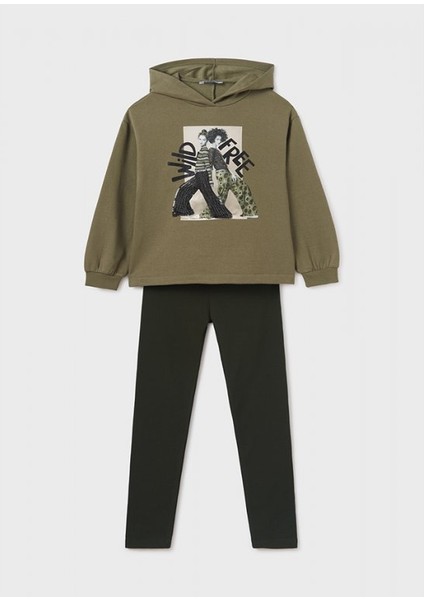 Kız Çocuk Kapişonlu Pullover Tayt 2 Li Set 7749