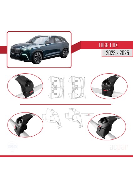 Togg T10X 2023 ve Sonrası ile Uyumlu Ace-2 Ara Atkı Tavan Barı Gri 2 Adet