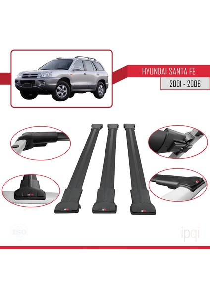 Hyundai Santa Fe (Sm) 2001-2006 Arası ile Uyumlu Fly Model Ara Atkı Tavan Barı Siyah 3 Adet fırsatları