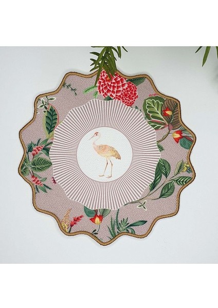 Vizon Zemin Botanik Çiçekler ve Leylek Tasarımlı Nakış Kenar Kumaş Kokteyl Peçetesi 1 Adet