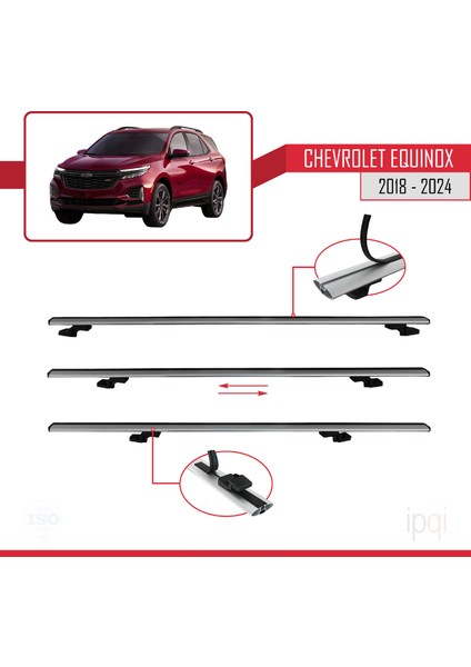 Chevrolet Equinox 2018-2024 Arası ile Uyumlu Basıc Model Ara Atkı Tavan Barı Gri 3 Adet indirimleri