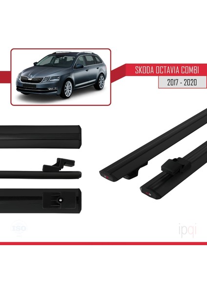 Skoda Octavia 3 (5e) Combi Post-Facelift 2017-2020 Arası ile Uyumlu Basıc Model Ara Atkı Tavan Barı Siyah 2 Adet