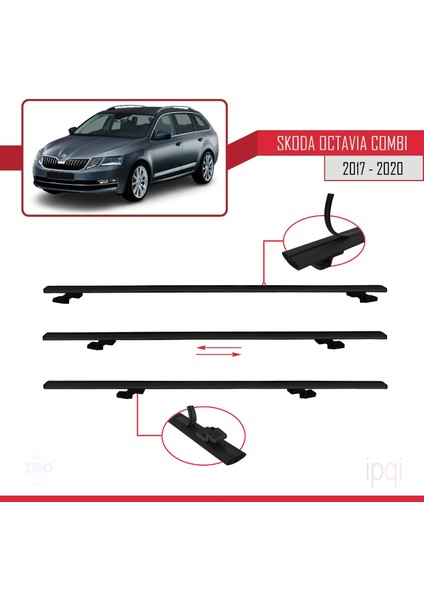 Skoda Octavia 3 (5e) Combi Post-Facelift 2017-2020 Arası ile Uyumlu Basıc Model Ara Atkı Tavan Barı Siyah 2 Adet
