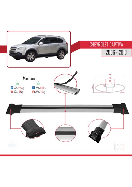 Chevrolet Captiva 2006-2010 Arası ile Uyumlu Fly Model Ara Atkı Tavan Barı Gri 3 Adet modelleri