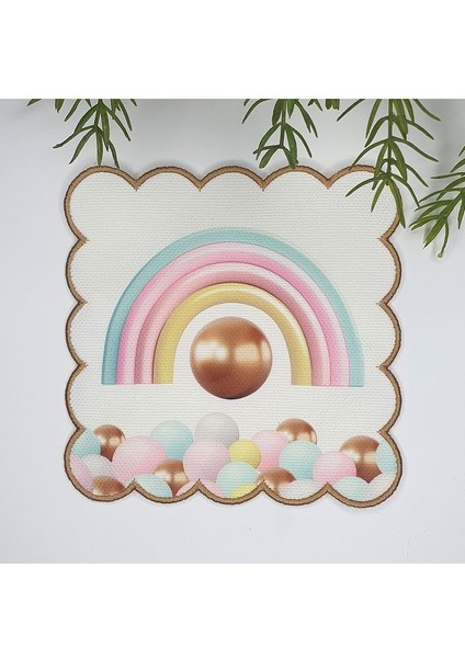 Pembe Gökkuşağı ve Balon Tasarımlı Nakış Kenar Kumaş Kokteyl Peçetesi 1 Adet