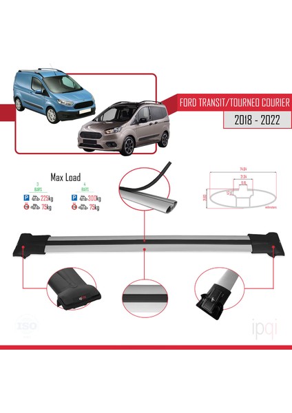 Ford Transit/tourneo Courier Post-Facelift 2018-2022 Arası ile Uyumlu Fly Model Ara Atkı Tavan Barı Gri 3 Adet modelleri