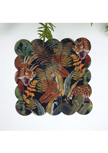 Egzotik Leopar ve Tropikal Yaprak Tasarımlı Lazer Kesim Kumaş Kokteyl Peçetesi 1 Adet