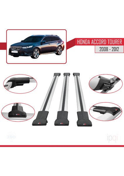 Honda Accord Tourer 2008-2012 Arası ile Uyumlu Fly Model Ara Atkı Tavan Barı Gri 3 Adet fırsatları