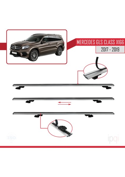 Mercedes Gls Class X166 2017-2019 Arası ile Uyumlu Basıc Model Ara Atkı Tavan Barı Gri 3 Adet indirimleri