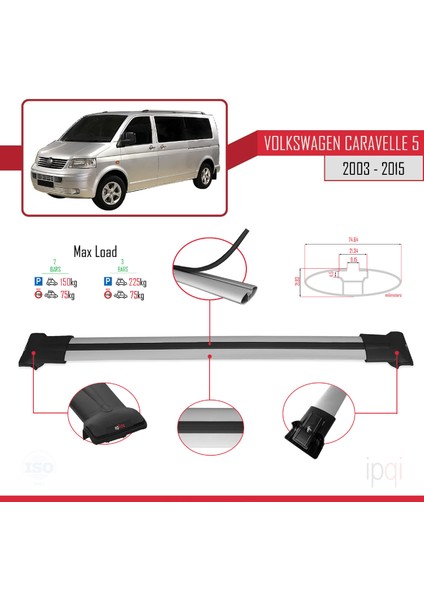 Volkswagen T5 Caravelle 2003-2015 Arası ile Uyumlu Fly Model Ara Atkı Tavan Barı Gri 2 Adet fırsatları