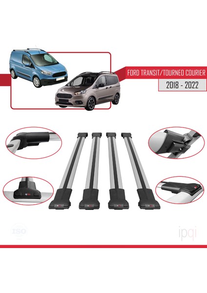 Ford Transit/tourneo Courier Post-Facelift 2018-2022 Arası ile Uyumlu Fly Model Ara Atkı Tavan Barı Gri 4 Adet fırsatları