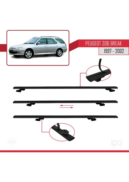 Peugeot 306 Sw 1997-2002 Arası ile Uyumlu Basıc Model Ara Atkı Tavan Barı Siyah 2 Adet indirimleri