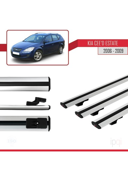 Kia Ceed (Ed) Sw Pre-Facelift 2006-2009 Arası ile Uyumlu Basıc Model Ara Atkı Tavan Barı Gri 3 Adet