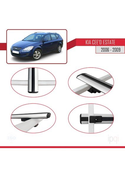 Kia Ceed (Ed) Sw Pre-Facelift 2006-2009 Arası ile Uyumlu Basıc Model Ara Atkı Tavan Barı Gri 3 Adet