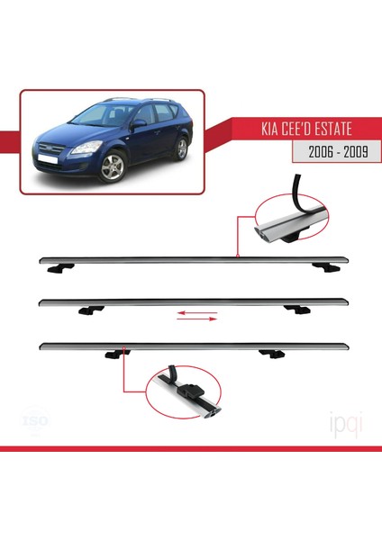 Kia Ceed (Ed) Sw Pre-Facelift 2006-2009 Arası ile Uyumlu Basıc Model Ara Atkı Tavan Barı Gri 3 Adet