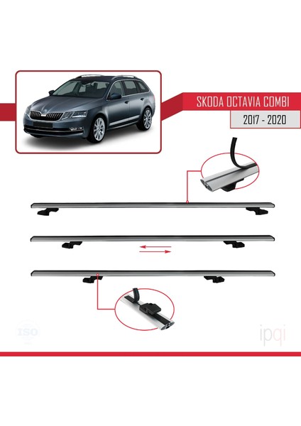 Skoda Octavia 3 (5e) Combi Post-Facelift 2017-2020 Arası ile Uyumlu Basıc Model Ara Atkı Tavan Barı Gri 3 Adet indirimleri