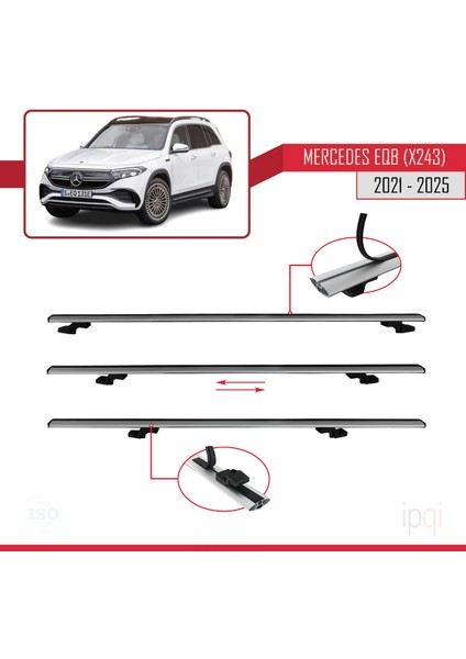 Mercedes Eqb (X243) 2021 ve Sonrası ile Uyumlu Basıc Model Ara Atkı Tavan Barı Gri 2 Adet indirimleri