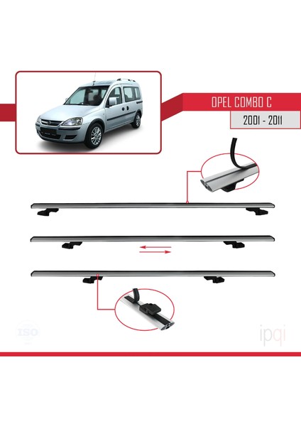 Opel Combo C 2001-2011 Arası ile Uyumlu Basıc Model Ara Atkı Tavan Barı Gri 2 Adet indirimleri