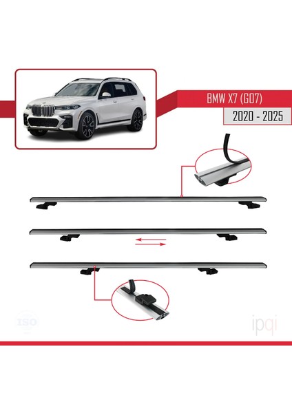 Bmw X7 (G07) 2020 ve Sonrası ile Uyumlu Basıc Model Ara Atkı Tavan Barı Gri 2 Adet indirimleri