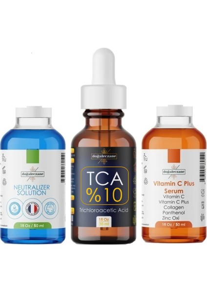 Tca Peeling %10 Yüzeysel Peeling + Vitamin C Serum + Neutralize Solüsyon 130 ml = Üçlü Set